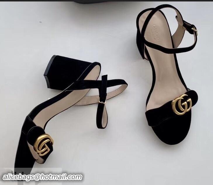 Well Crafted Gucci Heel 7.5cm Leather Sandals with Double G 453379 Suede Black