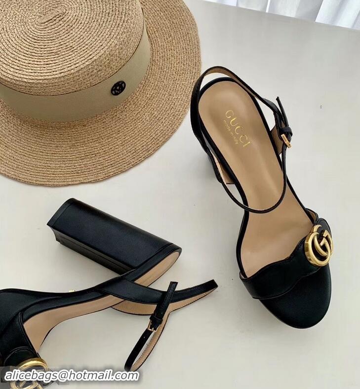 Good Product Gucci Heel 10cm Platform Sandals with Double G 573021 Original Quality Black 2019