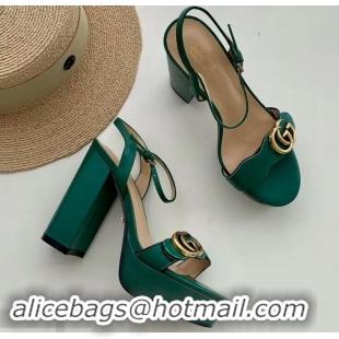 Imitation Gucci Heel 10cm Platform Sandals with Double G 573021 Original Quality Green 2019