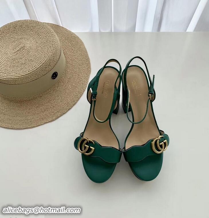 Imitation Gucci Heel 10cm Platform Sandals with Double G 573021 Original Quality Green 2019