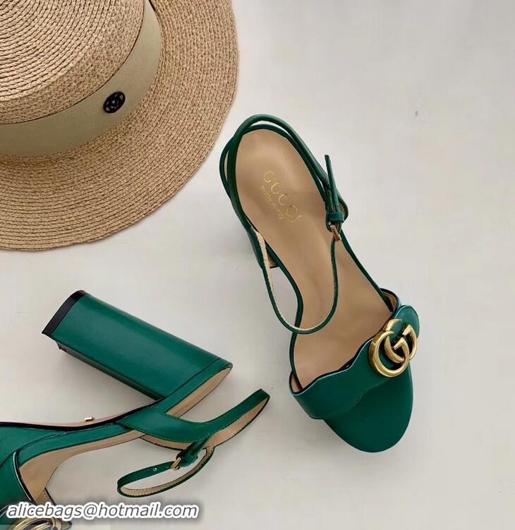 Imitation Gucci Heel 10cm Platform Sandals with Double G 573021 Original Quality Green 2019