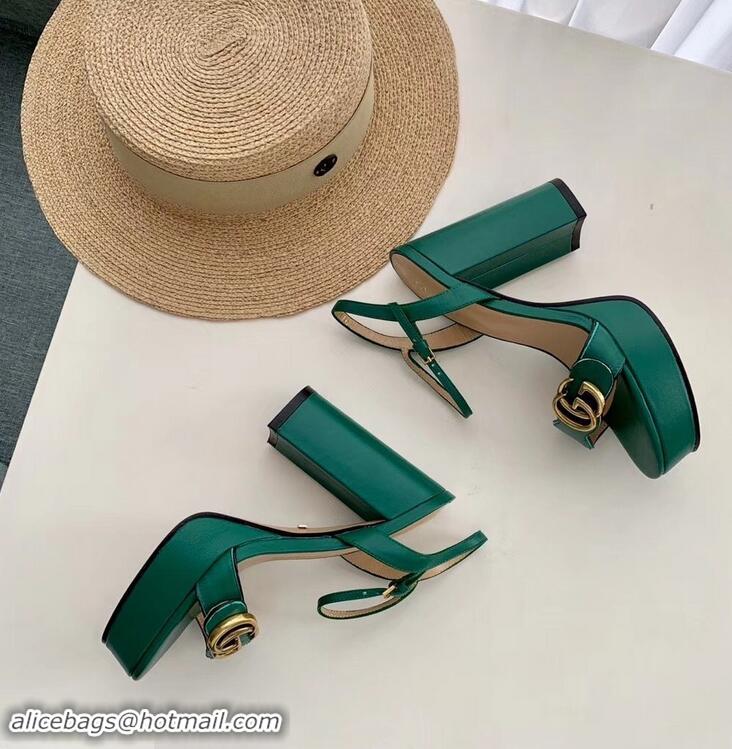 Imitation Gucci Heel 10cm Platform Sandals with Double G 573021 Original Quality Green 2019