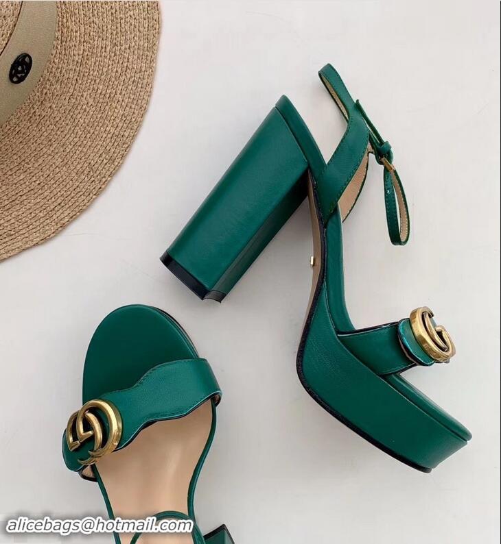 Imitation Gucci Heel 10cm Platform Sandals with Double G 573021 Original Quality Green 2019