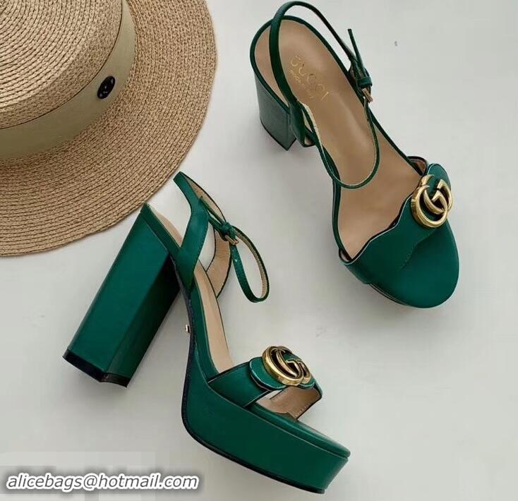 Imitation Gucci Heel 10cm Platform Sandals with Double G 573021 Original Quality Green 2019