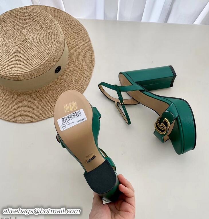 Imitation Gucci Heel 10cm Platform Sandals with Double G 573021 Original Quality Green 2019