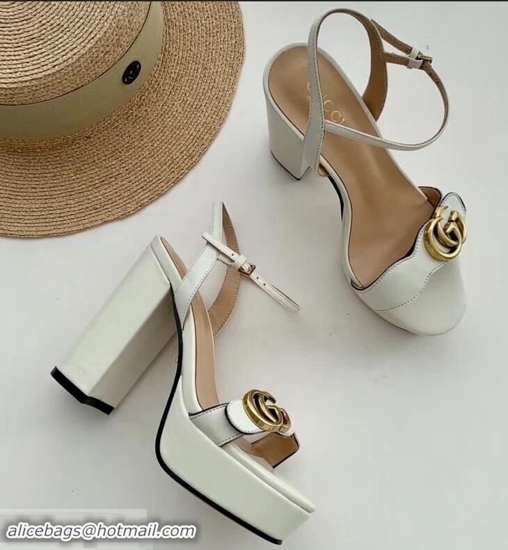 Imitation Gucci Heel 10cm Platform Sandals with Double G 573021 Original Quality White 2019