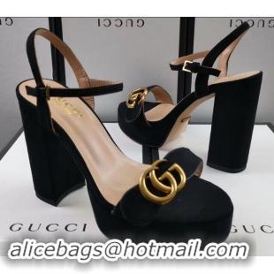 Popular Gucci Heel 11cm Platform 2.5cm Sandals with Double G 573021 Suede Black 2019