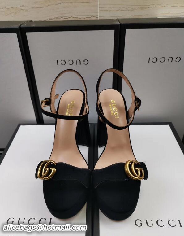 Popular Gucci Heel 11cm Platform 2.5cm Sandals with Double G 573021 Suede Black 2019