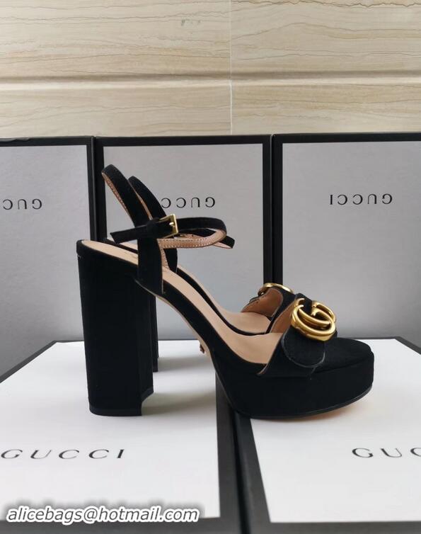 Popular Gucci Heel 11cm Platform 2.5cm Sandals with Double G 573021 Suede Black 2019