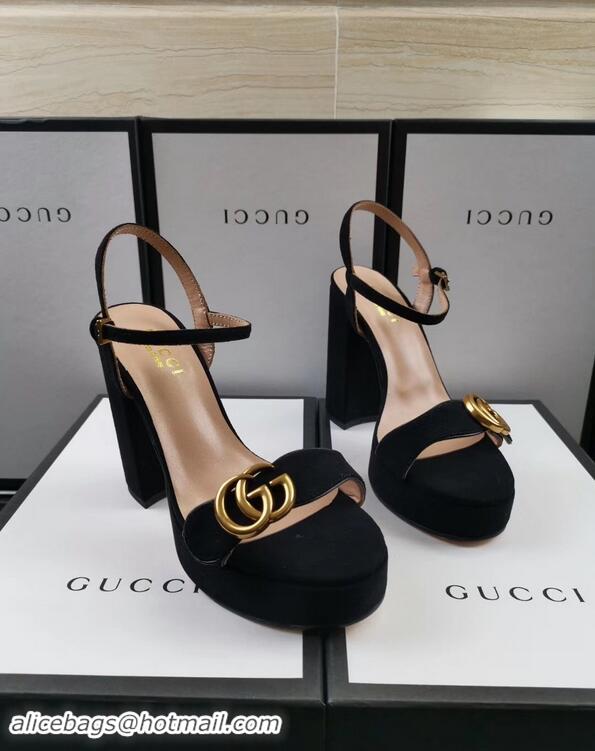 Popular Gucci Heel 11cm Platform 2.5cm Sandals with Double G 573021 Suede Black 2019