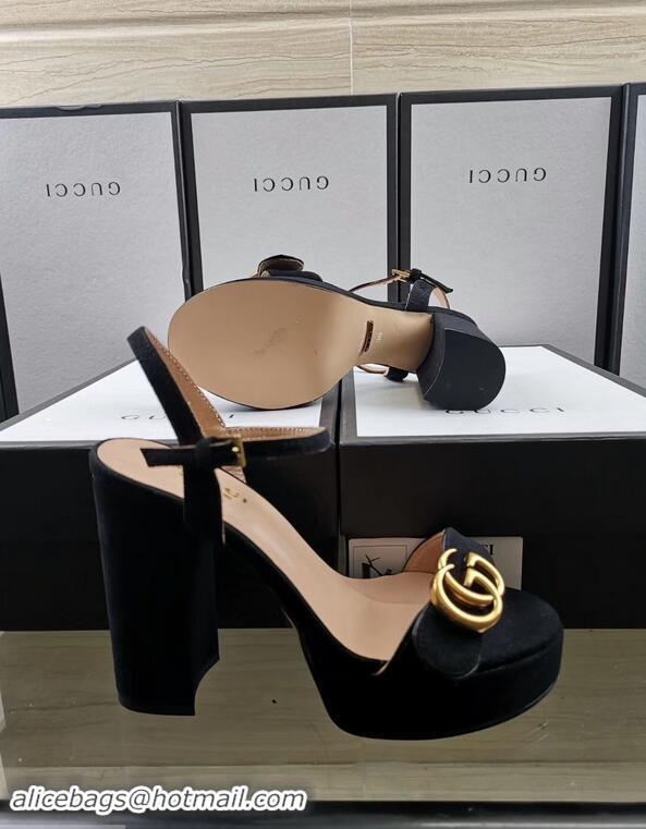 Popular Gucci Heel 11cm Platform 2.5cm Sandals with Double G 573021 Suede Black 2019