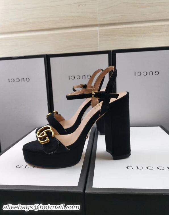 Popular Gucci Heel 11cm Platform 2.5cm Sandals with Double G 573021 Suede Black 2019