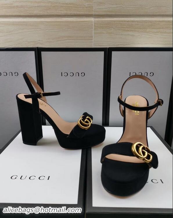 Popular Gucci Heel 11cm Platform 2.5cm Sandals with Double G 573021 Suede Black 2019