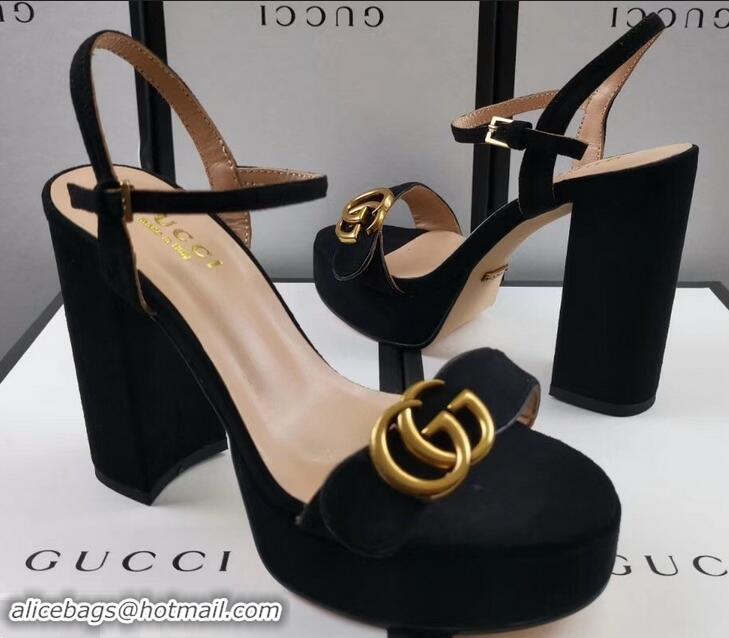 Popular Gucci Heel 11cm Platform 2.5cm Sandals with Double G 573021 Suede Black 2019