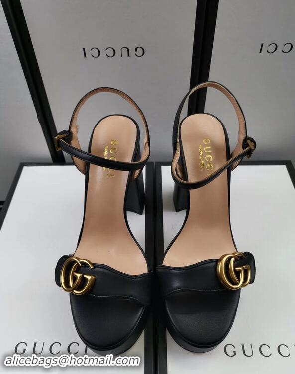 Cheap Gucci Heel 11cm Platform 2.5cm Sandals with Double G 573021 Black 2019