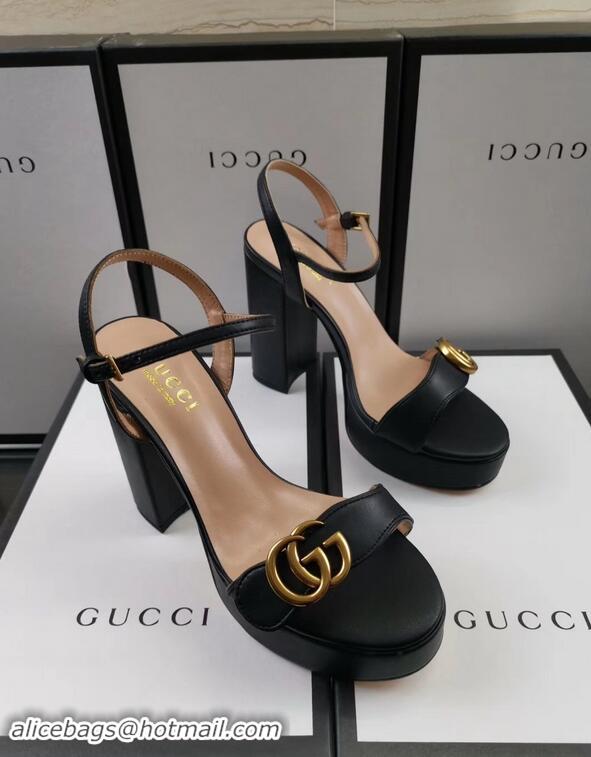 Cheap Gucci Heel 11cm Platform 2.5cm Sandals with Double G 573021 Black 2019