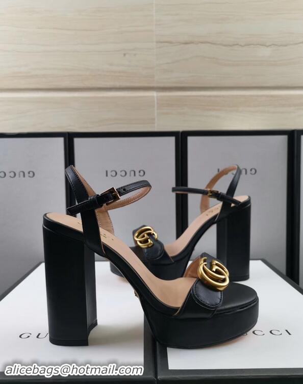 Cheap Gucci Heel 11cm Platform 2.5cm Sandals with Double G 573021 Black 2019