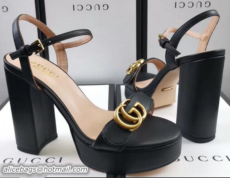 Cheap Gucci Heel 11cm Platform 2.5cm Sandals with Double G 573021 Black 2019