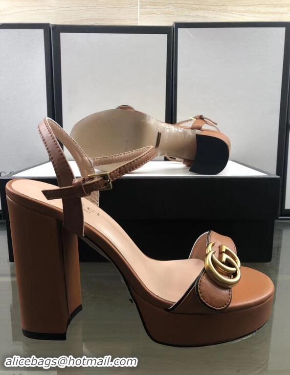 Inexpensive Gucci Heel 11cm Platform 2.5cm Sandals with Double G 573021 Khaki 2019