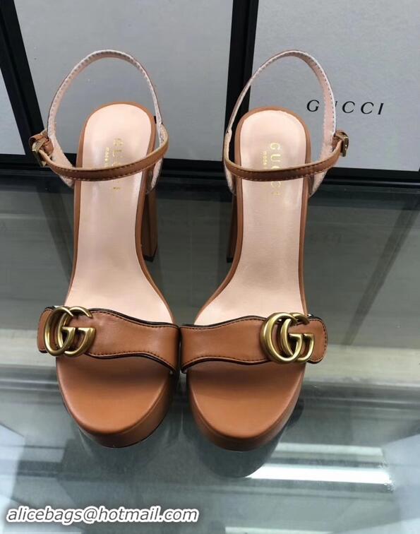 Inexpensive Gucci Heel 11cm Platform 2.5cm Sandals with Double G 573021 Khaki 2019