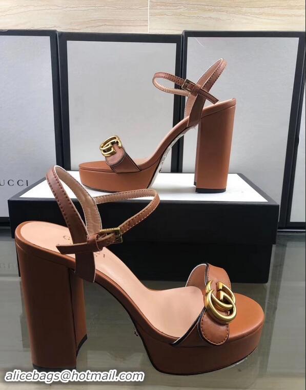 Inexpensive Gucci Heel 11cm Platform 2.5cm Sandals with Double G 573021 Khaki 2019