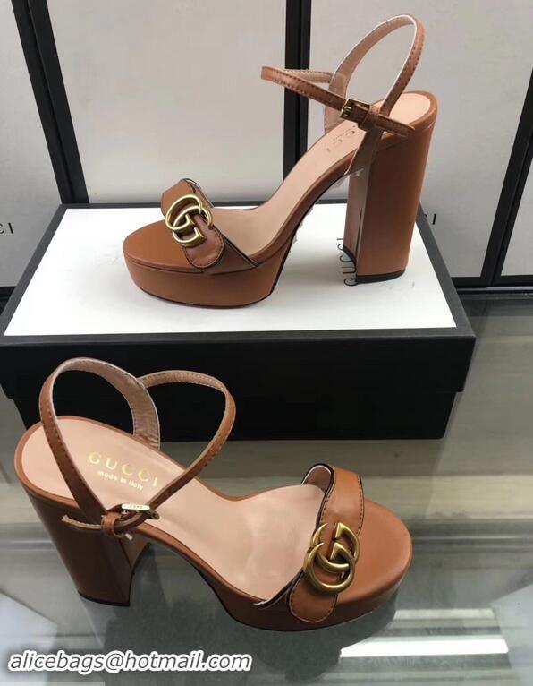 Inexpensive Gucci Heel 11cm Platform 2.5cm Sandals with Double G 573021 Khaki 2019