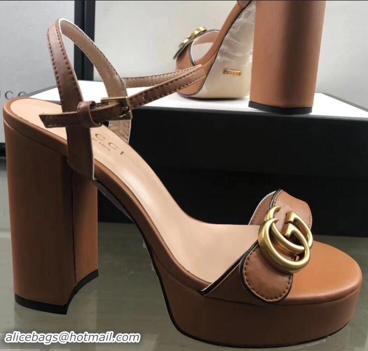 Inexpensive Gucci Heel 11cm Platform 2.5cm Sandals with Double G 573021 Khaki 2019