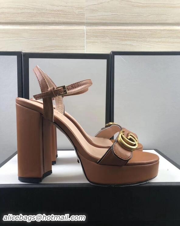 Inexpensive Gucci Heel 11cm Platform 2.5cm Sandals with Double G 573021 Khaki 2019