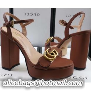 Discount Gucci Heel 11cm Platform 2.5cm Sandals with Double G 573021 Brown 2019