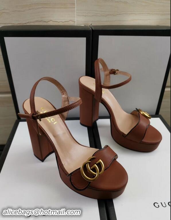 Discount Gucci Heel 11cm Platform 2.5cm Sandals with Double G 573021 Brown 2019