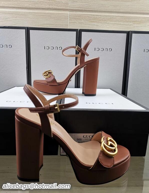 Discount Gucci Heel 11cm Platform 2.5cm Sandals with Double G 573021 Brown 2019