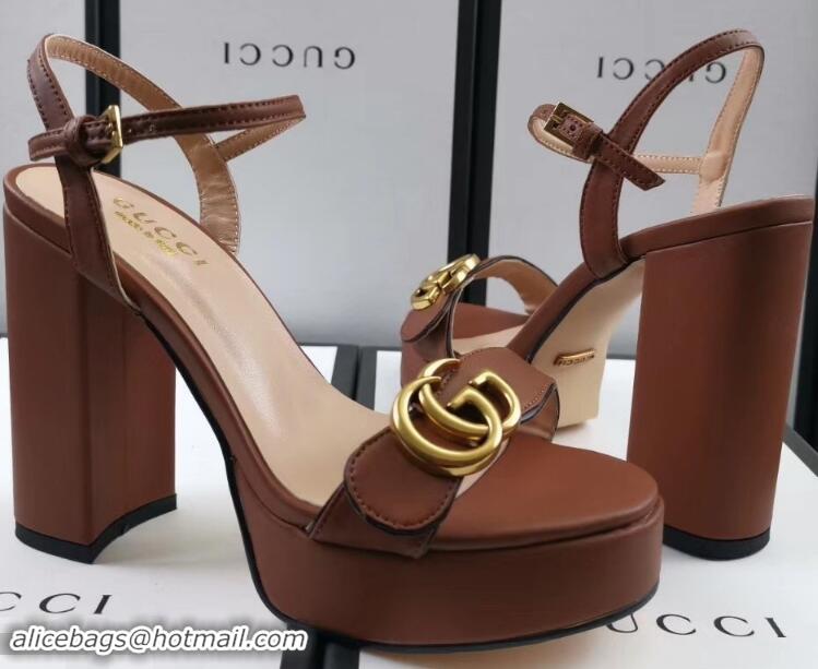 Discount Gucci Heel 11cm Platform 2.5cm Sandals with Double G 573021 Brown 2019