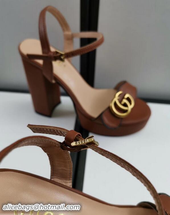 Discount Gucci Heel 11cm Platform 2.5cm Sandals with Double G 573021 Brown 2019