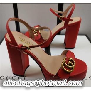 Promotional Gucci Heel 11cm Platform 2.5cm Sandals with Double G 573021 Red 2019