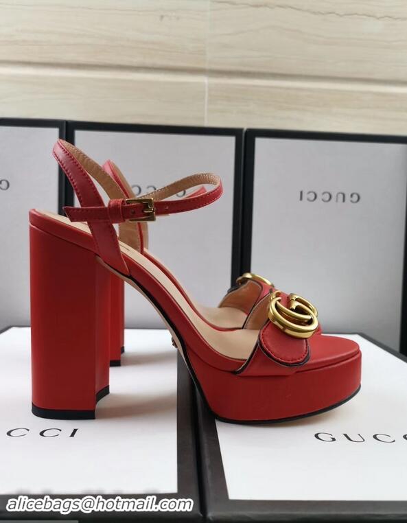 Promotional Gucci Heel 11cm Platform 2.5cm Sandals with Double G 573021 Red 2019