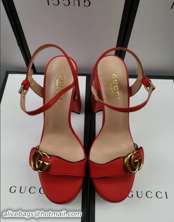 Promotional Gucci Heel 11cm Platform 2.5cm Sandals with Double G 573021 Red 2019