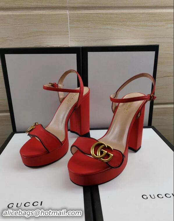 Promotional Gucci Heel 11cm Platform 2.5cm Sandals with Double G 573021 Red 2019