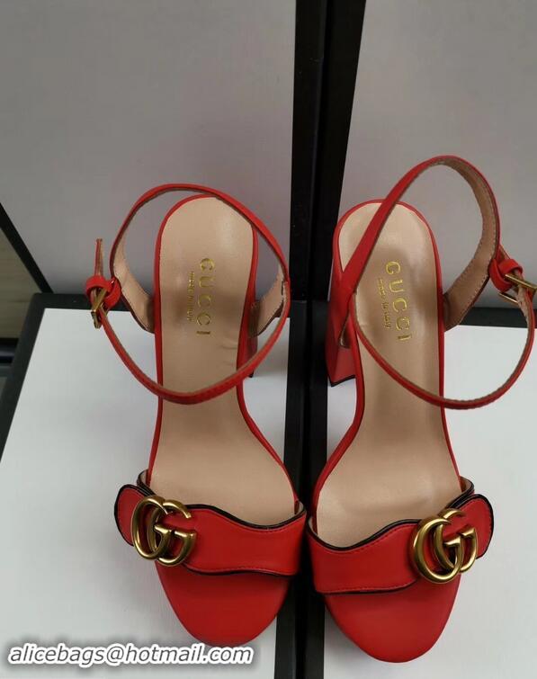 Promotional Gucci Heel 11cm Platform 2.5cm Sandals with Double G 573021 Red 2019