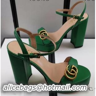 Low Price Gucci Heel 11cm Platform 2.5cm Sandals with Double G 573021 Green 2019