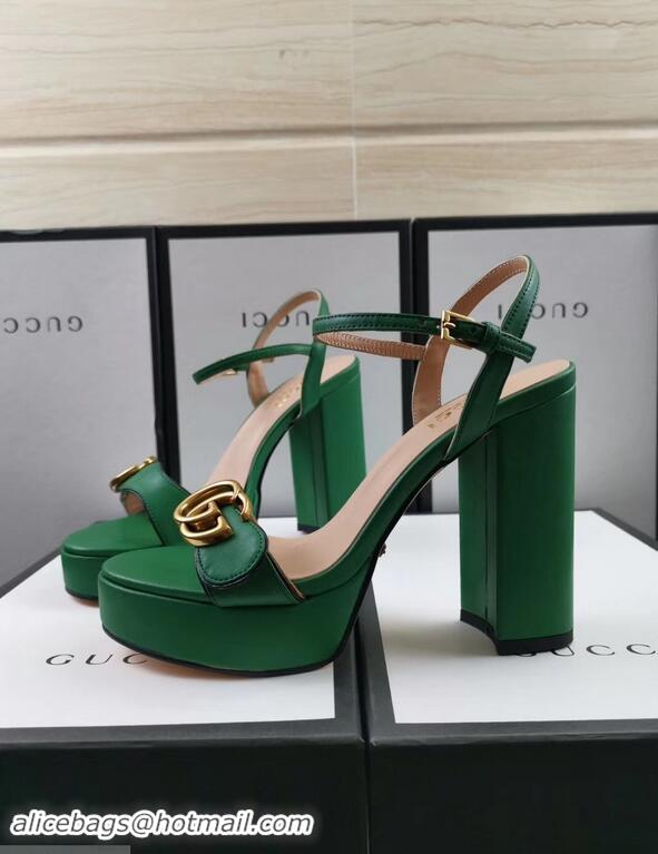 Low Price Gucci Heel 11cm Platform 2.5cm Sandals with Double G 573021 Green 2019