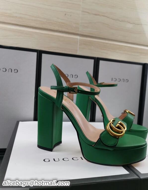 Low Price Gucci Heel 11cm Platform 2.5cm Sandals with Double G 573021 Green 2019