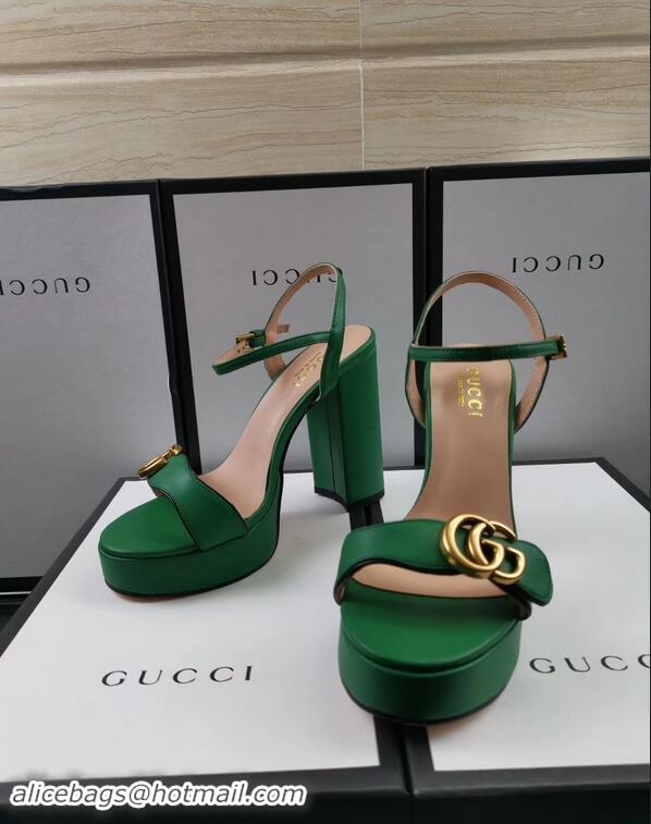 Low Price Gucci Heel 11cm Platform 2.5cm Sandals with Double G 573021 Green 2019