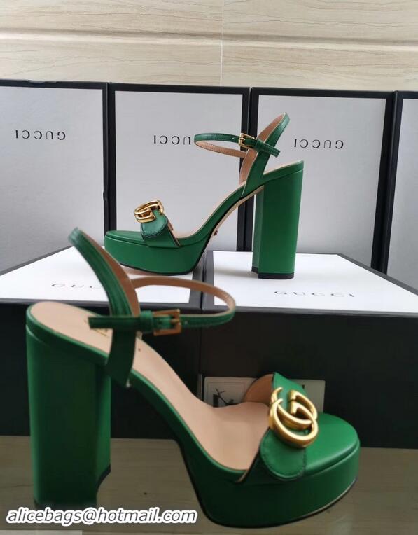 Low Price Gucci Heel 11cm Platform 2.5cm Sandals with Double G 573021 Green 2019