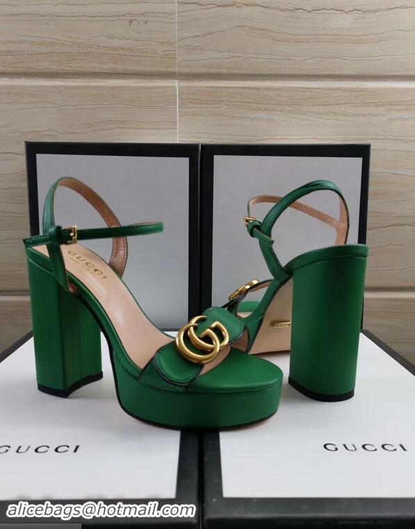 Low Price Gucci Heel 11cm Platform 2.5cm Sandals with Double G 573021 Green 2019