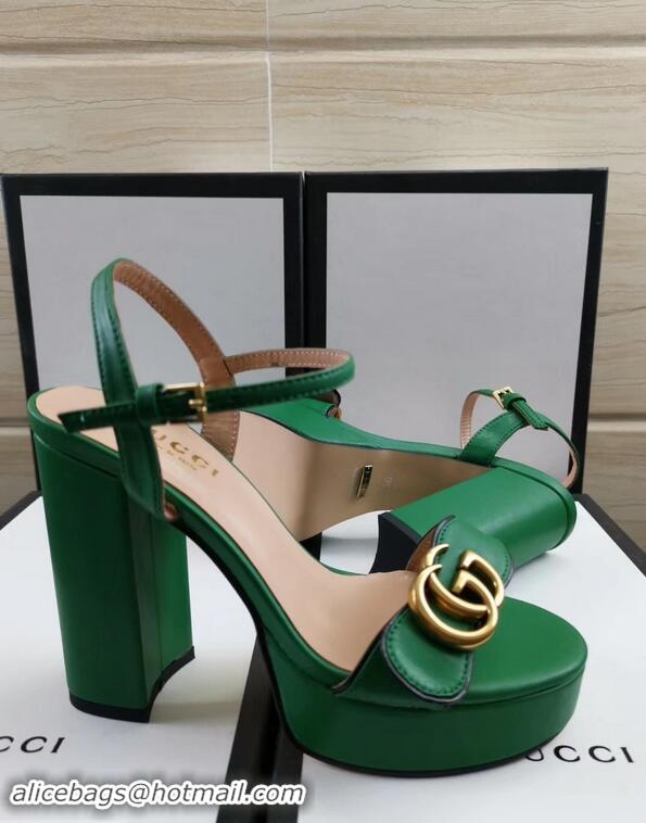 Low Price Gucci Heel 11cm Platform 2.5cm Sandals with Double G 573021 Green 2019