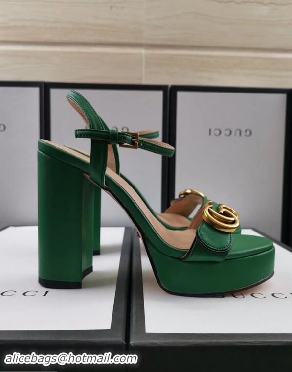 Low Price Gucci Heel 11cm Platform 2.5cm Sandals with Double G 573021 Green 2019