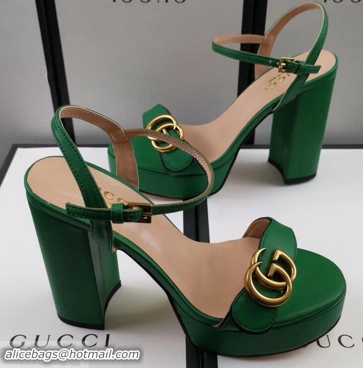 Low Price Gucci Heel 11cm Platform 2.5cm Sandals with Double G 573021 Green 2019