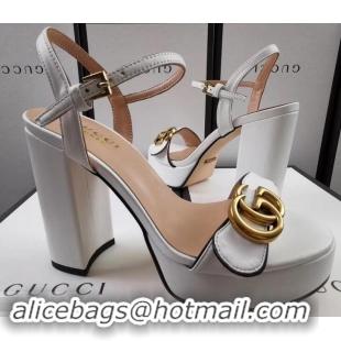 Low Cost Gucci Heel 11cm Platform 2.5cm Sandals with Double G 573021 White 2019