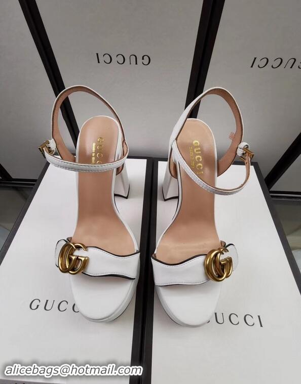 Low Cost Gucci Heel 11cm Platform 2.5cm Sandals with Double G 573021 White 2019