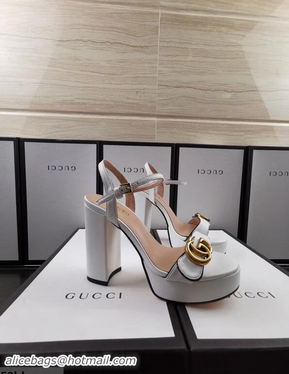 Low Cost Gucci Heel 11cm Platform 2.5cm Sandals with Double G 573021 White 2019